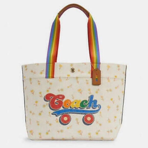 Coach Rainbow Roller Skate Print Graphic Canvas Tote Bag Limited Edition New! - Picture 2 of 15